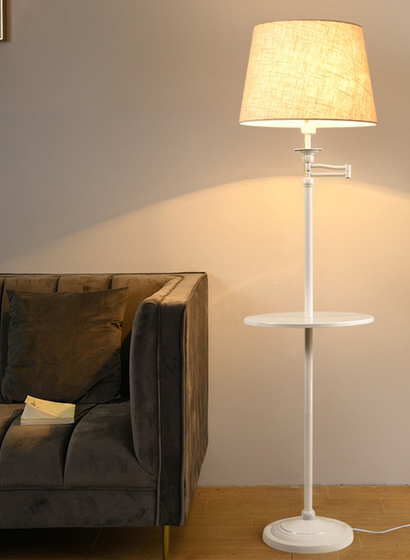 شاربدو مصباح أرضي LED بجانب السرير مع صينية مصباح طاولة قابل للتدوير حديث مجاني ضوء دافئ مصباح أرضي يعمل بالتحكم عن بعد مع طاولة لغرفة النوم وغرفة المعيشة والدراسة باللون الأبيض 28x30x158 سم - Image 2