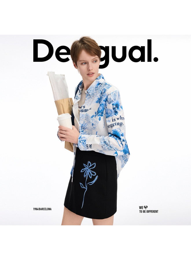 DESIGUAL قميص نسائي بأكمام طويلة مزين بطبعة زهور وقصة فضفاضة مع ياقة - Image 5