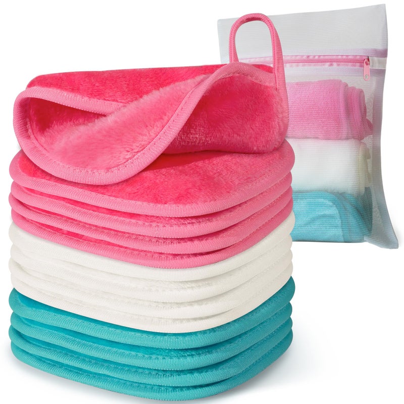 Natwag Makeup Remover Cloth, 6" x 6" Make Up Towels Reusable Face Cloth for Washing Face, Makeup Remover Pads Microfiber Face Washcloth with Mesh Bag, Just Water, 12 Pack - Image 1