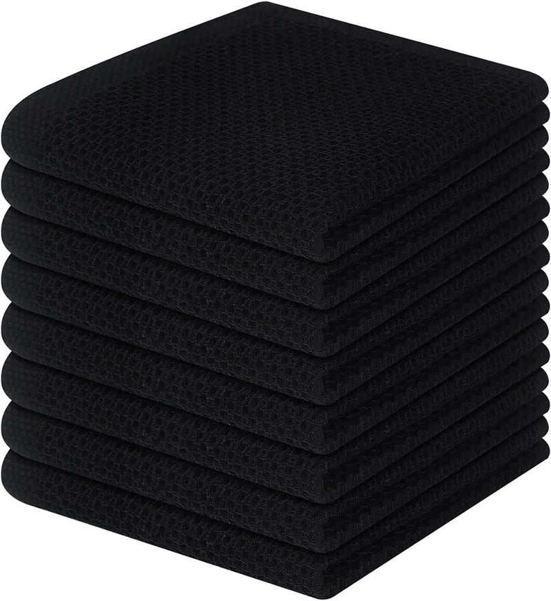 Homaxy 100% Cotton Waffle Weave Kitchen Dish Cloths, Ultra Soft Absorbent Quick Drying Dish Towels, 12 x 12 Inches, 8-Pack, Black - Image 1