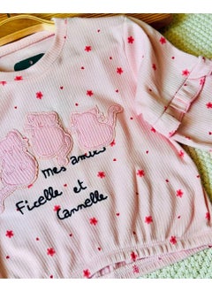 Miniğimin Cicileri My Little One's Cici Kitten Embroidery Sleeve Ruffle Detailed Girl's 2-Piece Set - Pink  - Image 1