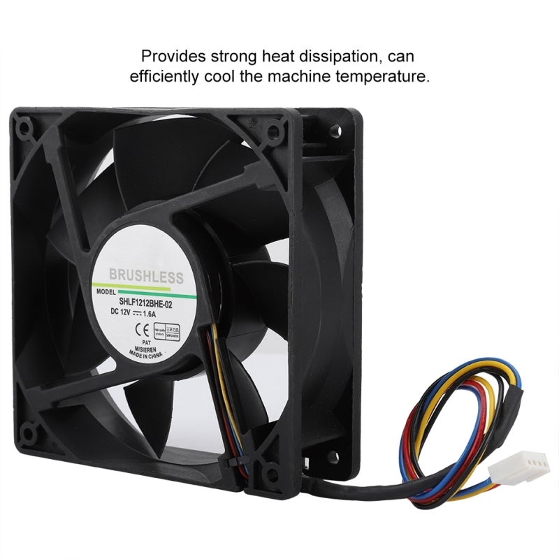 مروحة تبريد DC12V بقطر 12 سم بقوة 1.6 أمبير مع تحكم في درجة الحرارة بتقنية PWM - محمل كروي مزدوج لتبديد حراري هادئ لخوادم وحدة المعالجة المركزية (CPU) - Image 2