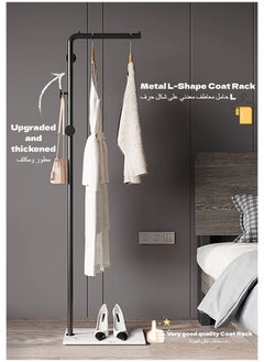 MOMOSO Upgraded Style Thickening Fashionable Black Color Metal L-Shape Coat Rack Freestanding With Heavy Stable Marble Base Sturdy Coat Rack Stand With 3 Hooks For Clothes Bags Hats Stand For Entryway Bedroom Office Narrow Place Home Hotel H170xL45xW25cm  - Image 1