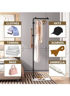 MOMOSO Upgraded Style Thickening Fashionable Black Color Metal L-Shape Coat Rack Freestanding With Heavy Stable Marble Base Sturdy Coat Rack Stand With 3 Hooks For Clothes Bags Hats Stand For Entryway Bedroom Office Narrow Place Home Hotel H170xL45xW25cm  - Image 4