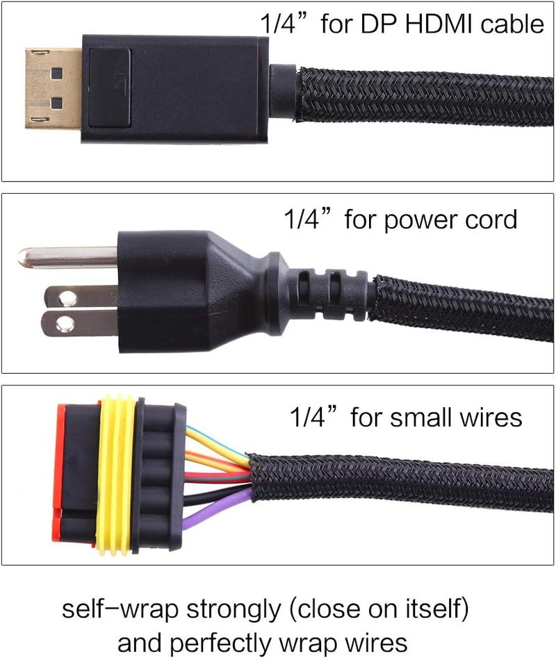 Alex Tech 25ft - 1/4 inch Cord Protector Wire Loom Tubing Cable Sleeve Split Sleeving For USB Cable Power Cord Audio Video Cable – Protect Cat From Chewing Cords - Black - Image 3
