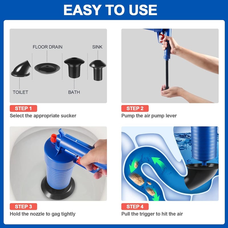 Kresal Kresal Drain Unblocker Plunger, Plunger Sink unblocker, High Air Pressure Drain Pump Pipe Dredge Tool, Kitchen Sink Sewer Dredge Cleaning Tools, Sink Unblocker with 4 Suckers for Kitchen Sink Bath  - Image 3
