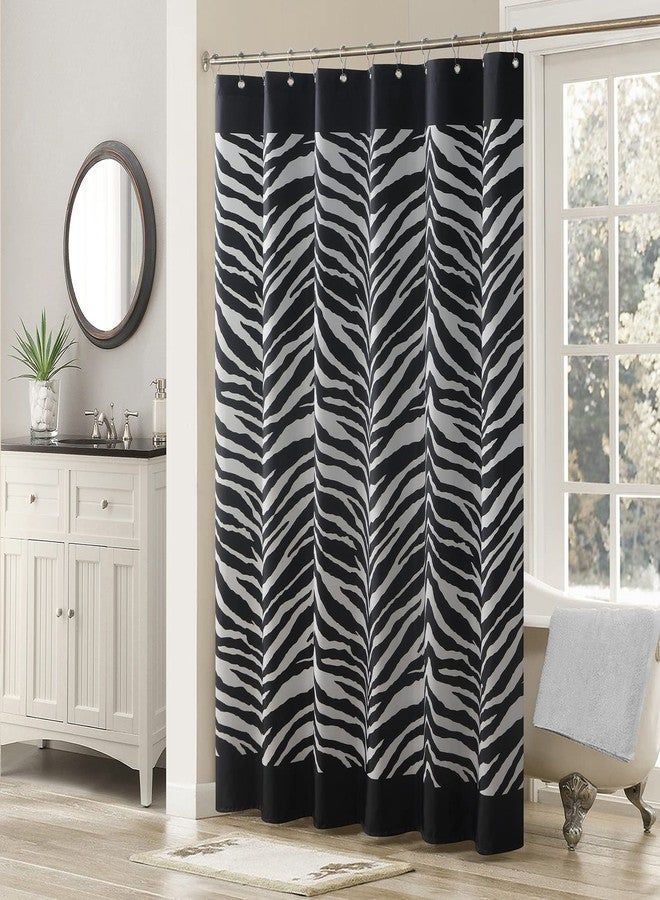 MVSUTA Zebra Black Printed Modern Waterproof Polyester Farmhouse Fabric Shower Curtain,Elegant White Classic Bathroom Curtains,72" W x 72" L - Image 1