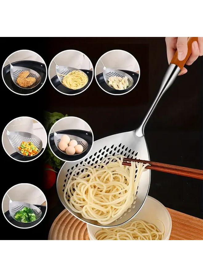 2 Pcs Large Stainless Steel Pepper Spoon Colander Skimmer Hot Pot Scoop Spaghetti Spoon With Hook Design Drain Water Oil Durable Kitchen Tool For Frying Noodle Dumpling Egg French Fries Hot Pot Home Restaurant Outdoor Chef Gift - Image 5