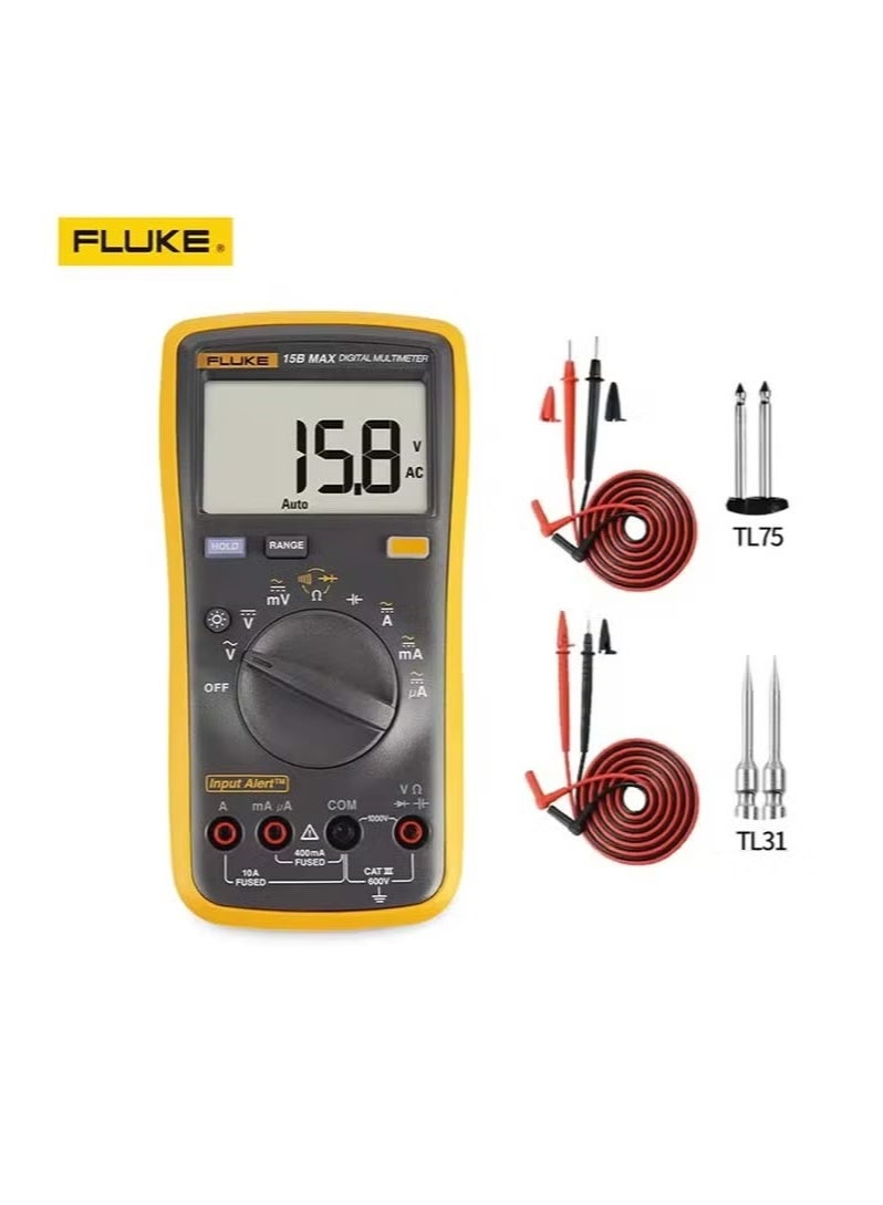 جهاز القياس المتعدد الرقمي Fluke 15B MAX KIT - حل اختبار شامل مع أطراف اختبار TL31 ذات الطرف الرفيع وTL75 القياسية