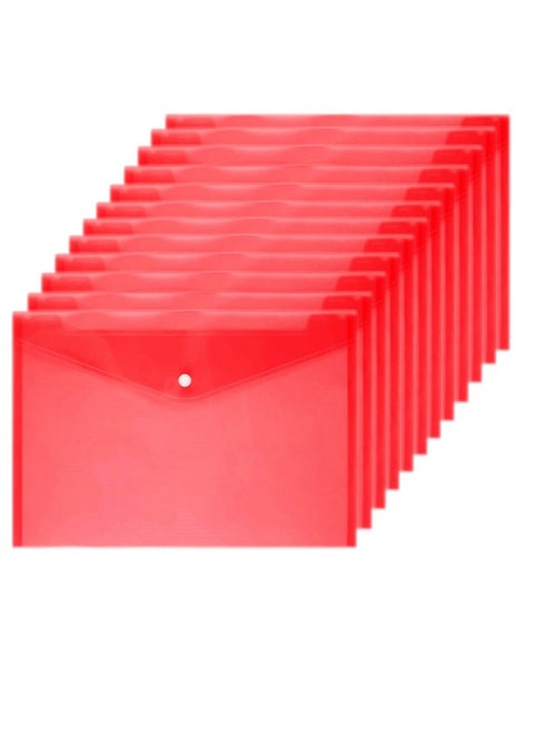 Poly Envelope 12 Pcs Document Envelopes With Snap Button Quality Clear Document Folder For A4 Size (Red)