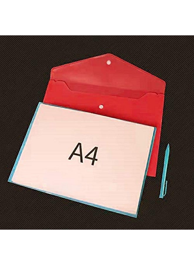 Poly Envelope 12 Pcs Document Envelopes With Snap Button Quality Clear Document Folder For A4 Size (Red)