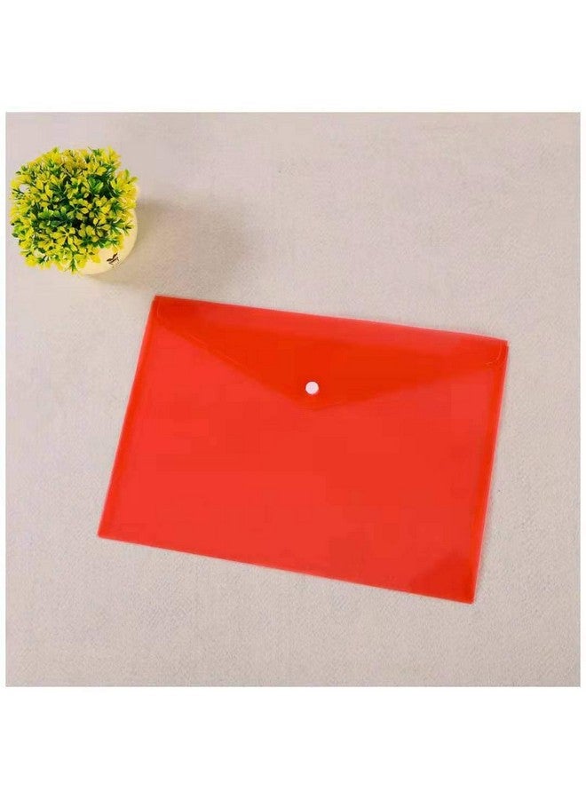 Poly Envelope 12 Pcs Document Envelopes With Snap Button Quality Clear Document Folder For A4 Size (Red)