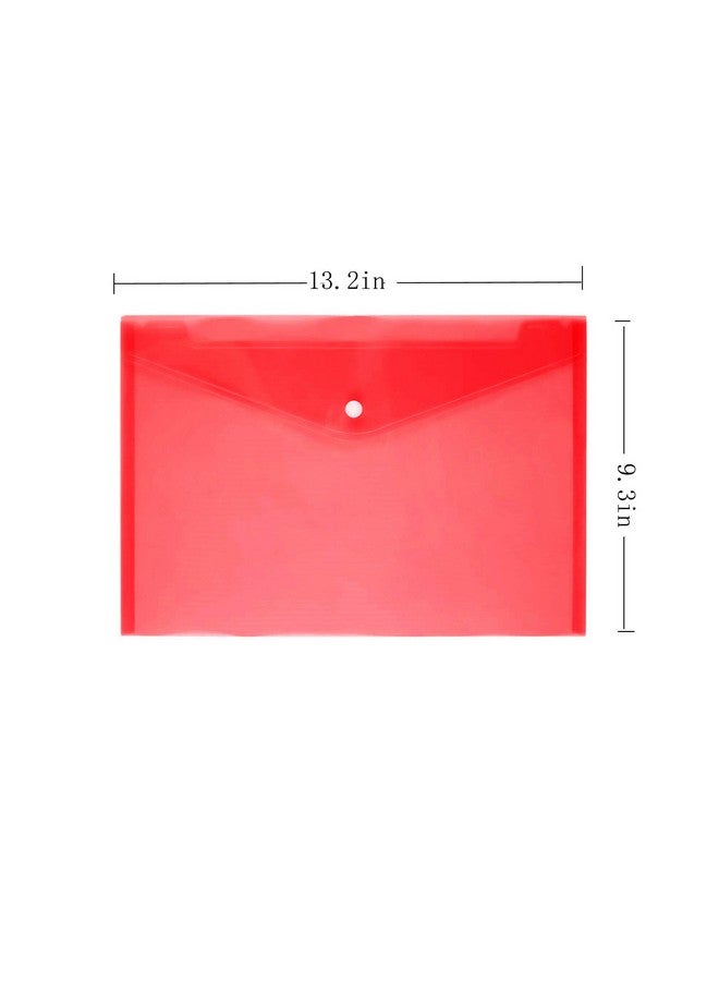Poly Envelope 12 Pcs Document Envelopes With Snap Button Quality Clear Document Folder For A4 Size (Red)