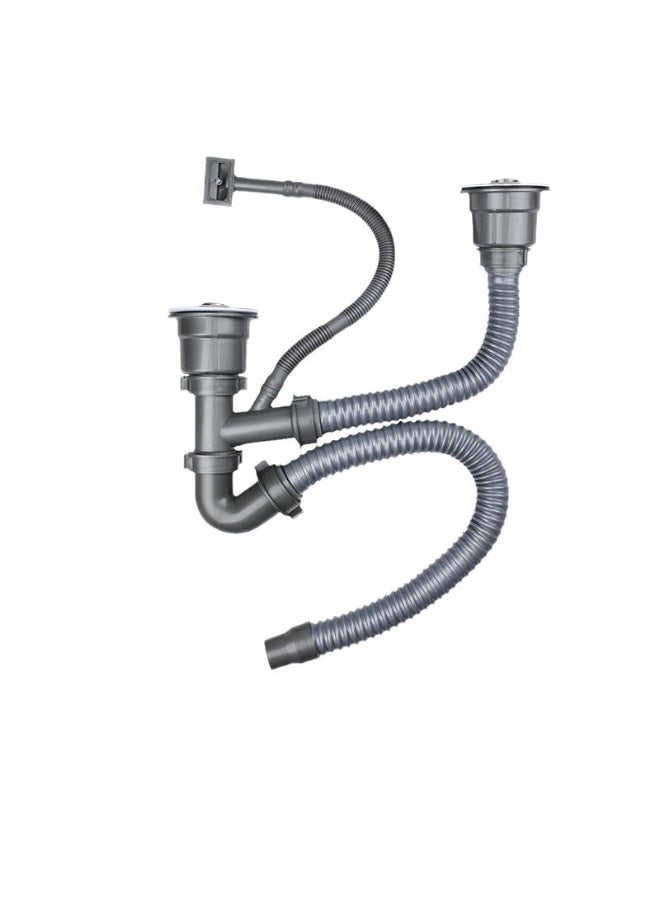 TASVORA Kitchen Double Sink Drain Pipe Kit with Strainer and Overflow Pipe - Image 1