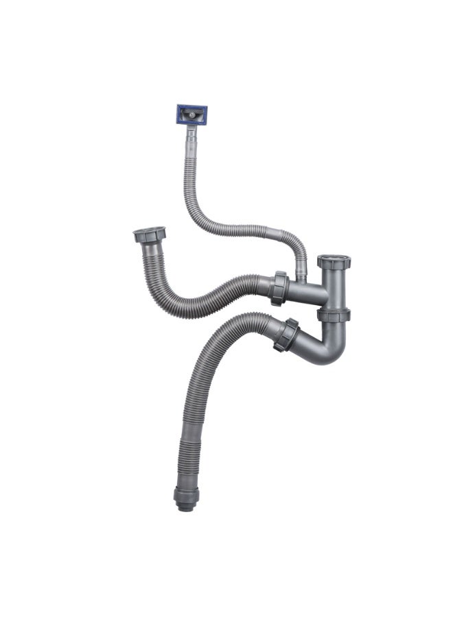 TASVORA Kitchen Double Sink Drain Pipe Kit with Strainer and Overflow Pipe - Image 2