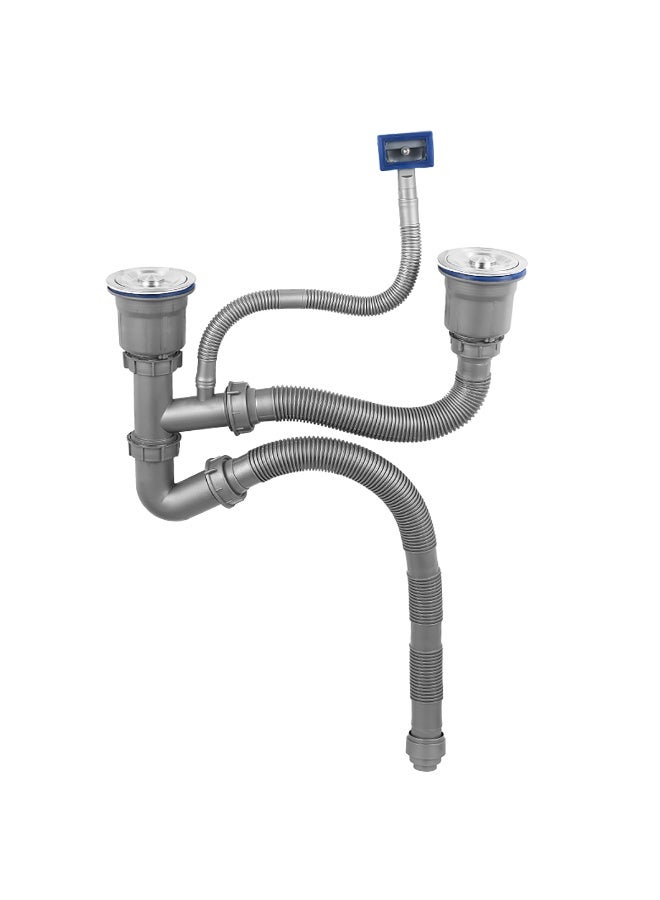 TASVORA Kitchen Double Sink Drain Pipe Kit with Strainer and Overflow Pipe - Image 3
