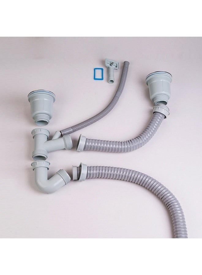 TASVORA Kitchen Double Sink Drain Pipe Kit with Strainer and Overflow Pipe - Image 5