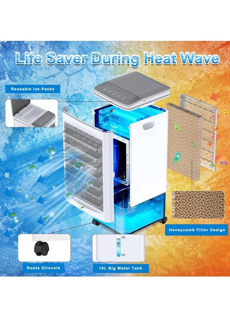 Generic - Huge and Quiet, 10L Water Capacity Evaporative Air Cooler, 3-speed Adjustable Large Water Tank Portable Air Conditioner, 7-hour Timing, Desert Cooler with Remote Control and Touch Control, 65W energy conservation Suitable for Living Room, Bedroom, Office, Study - Image 1
