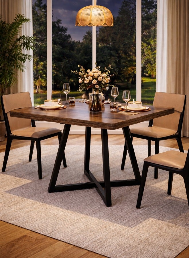 Homeonaire Wooden Square Dining Table for 4 | Industrial Wood & Metal Kitchen Table 80x80x75cm - Image 4