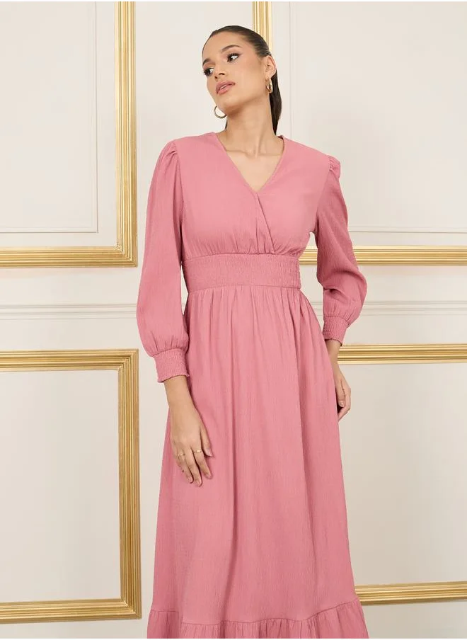 Styli Smocked Waist A-Line Maxi Dress