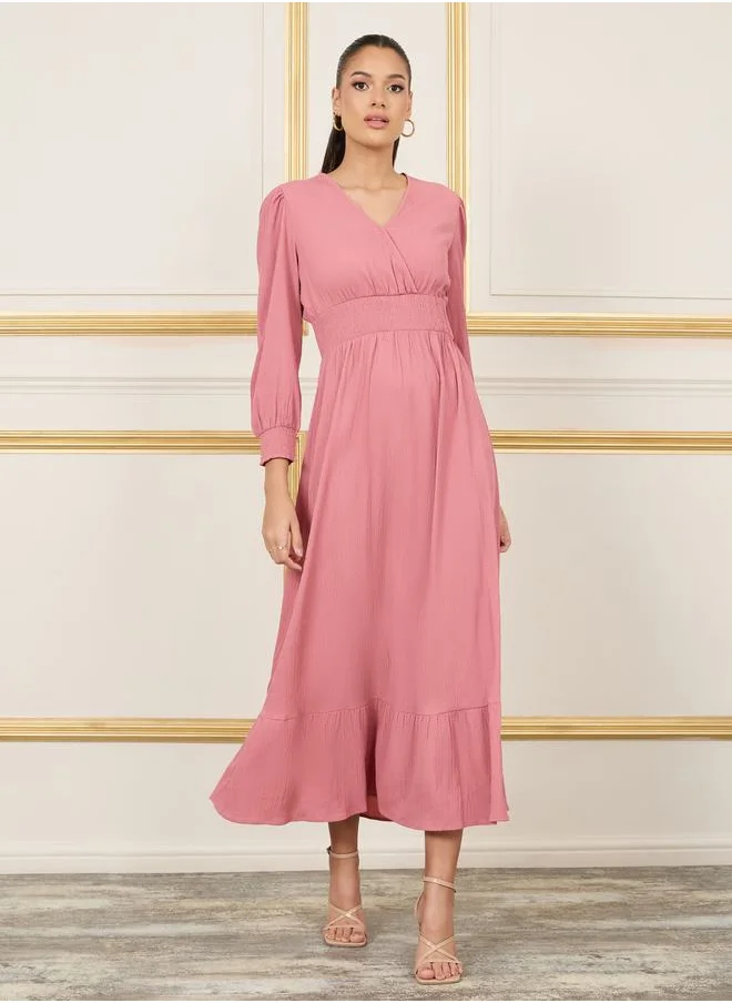 Styli Smocked Waist A-Line Maxi Dress