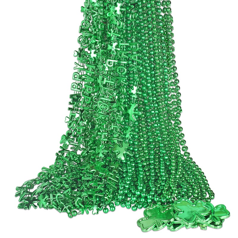 MEICOLY 24PCS St. Patrickâ€™s Day Accessories Bead Necklaces Set, Shamrock Celebration Slogans Design Beads Clover Pendant, Saint Patricks Irish Dressing-up Party Favor Supplies Decorations - Image 1