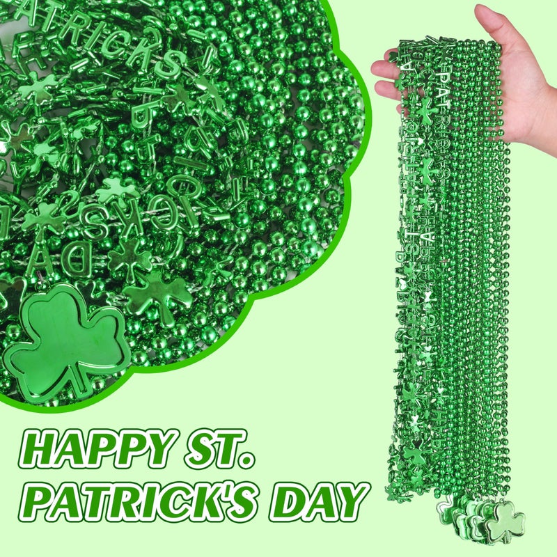 MEICOLY 24PCS St. Patrickâ€™s Day Accessories Bead Necklaces Set, Shamrock Celebration Slogans Design Beads Clover Pendant, Saint Patricks Irish Dressing-up Party Favor Supplies Decorations - Image 2