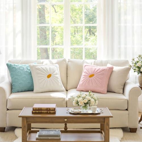 EMEMA Set of 2 Spring Summer Sunflower Floral Pillow Covers, Plush Faux Fur Decorative 18x18 Cushion Cases Adding a Soft, Bright Seasonal Accent to Sofa Couch Bed Modern Farmhouse Living Room, White - Image 4