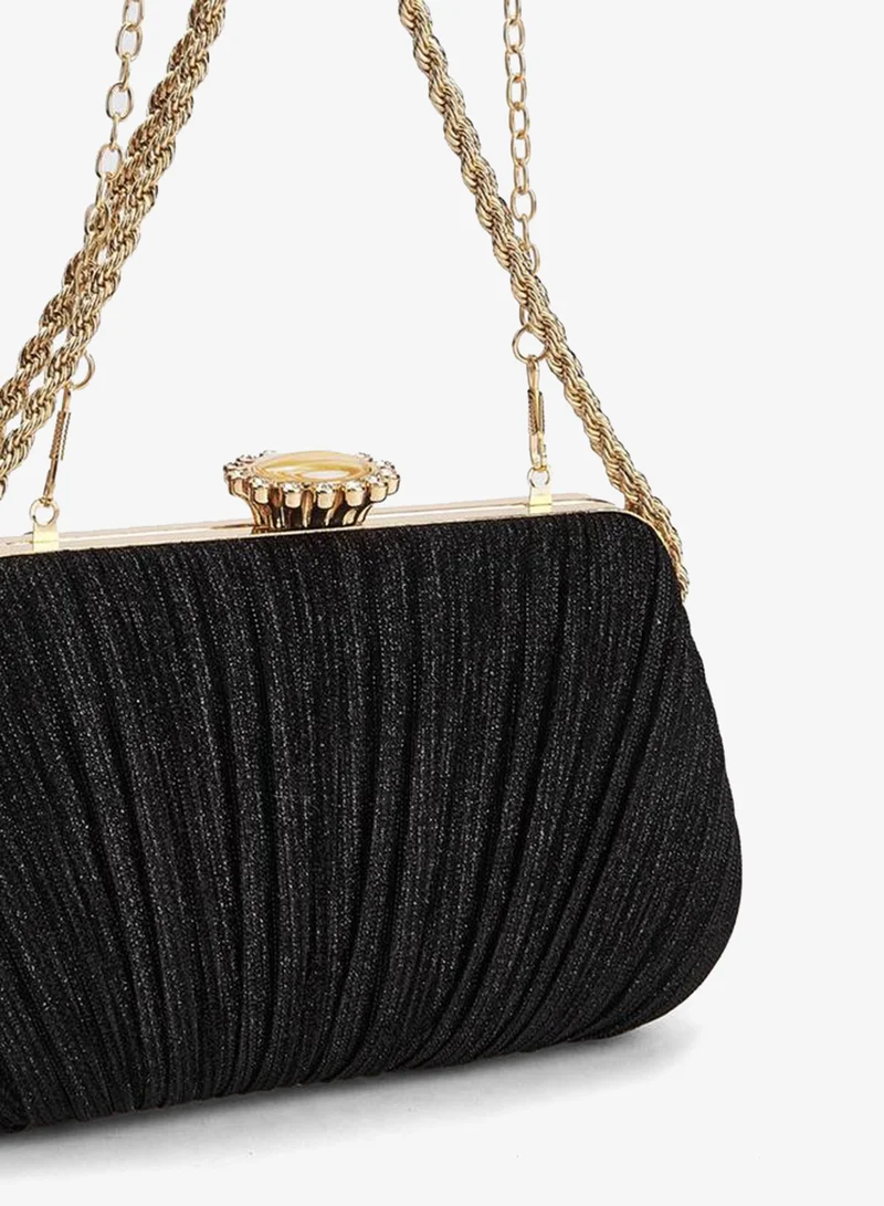 Paprika BLACK Pleated Clutch With Chain Strap for Women | Best Price UAE
