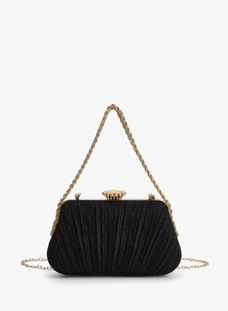 Paprika Pleated Clutch With Chain Strap