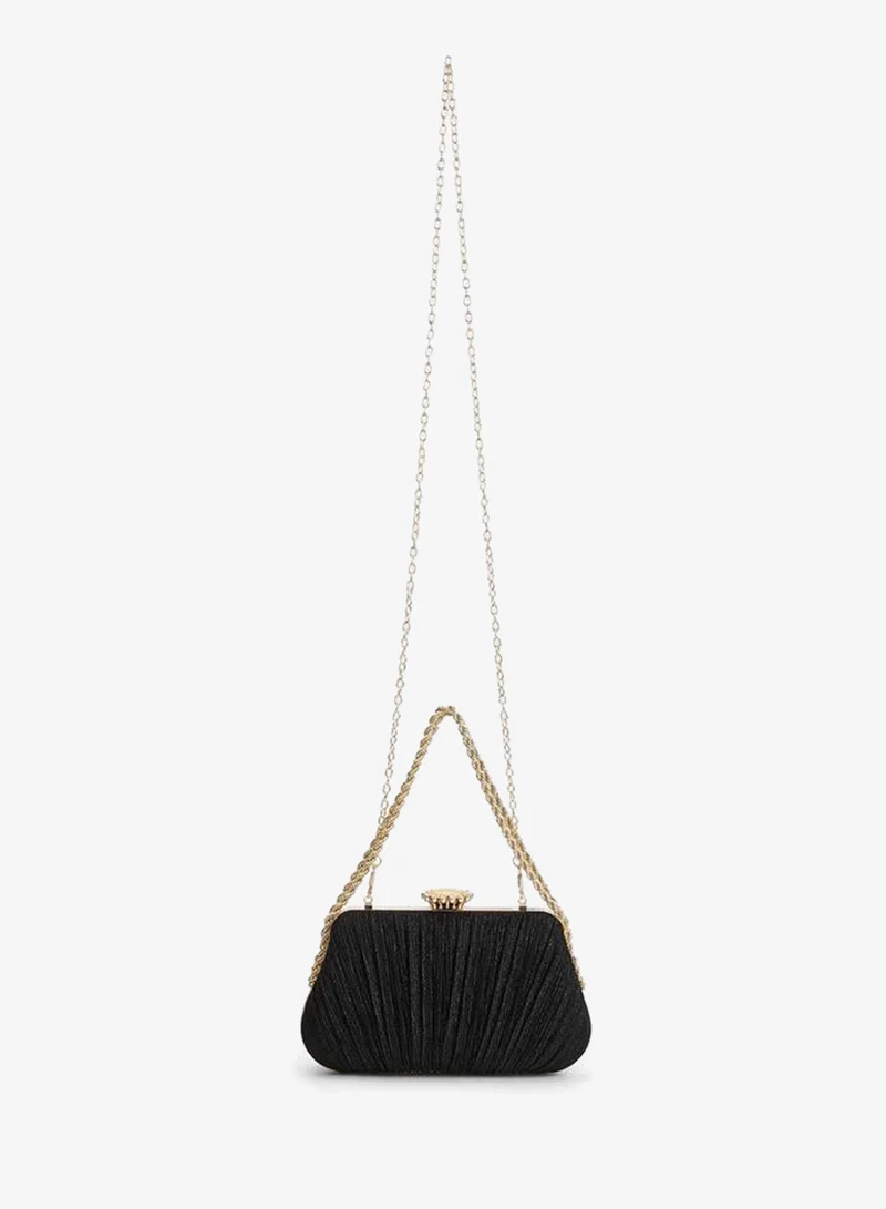 Paprika Pleated Clutch With Chain Strap