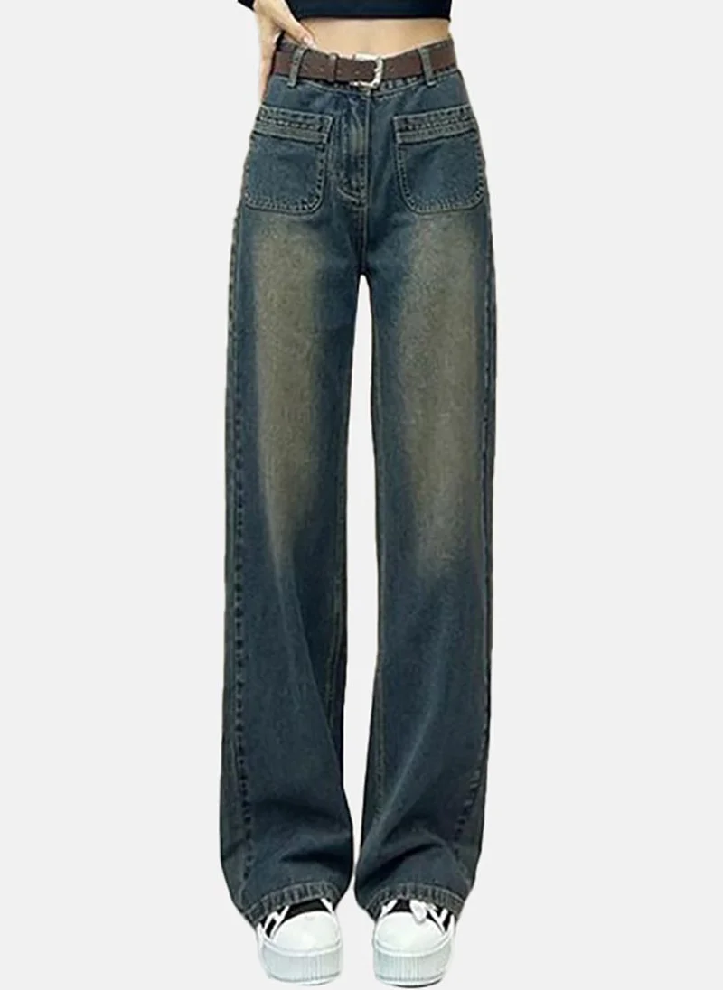 يونيكي Blue Solid High Rise Straight Fit Straight Jeans