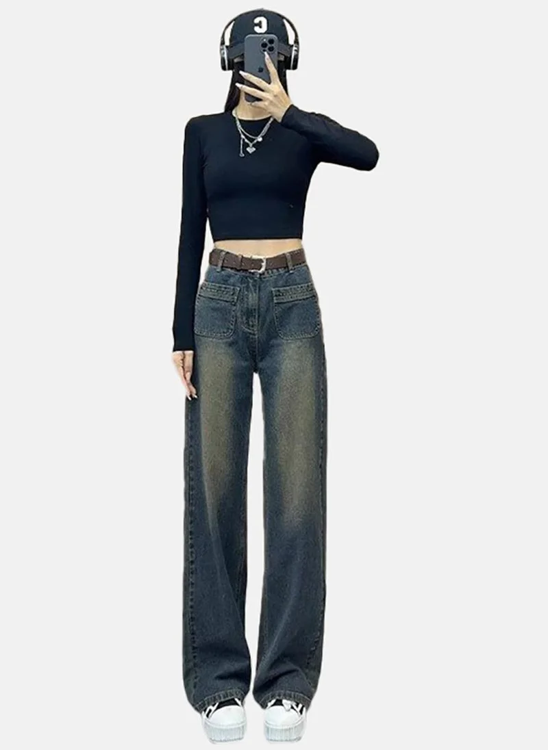 يونيكي Blue Solid High Rise Straight Fit Straight Jeans