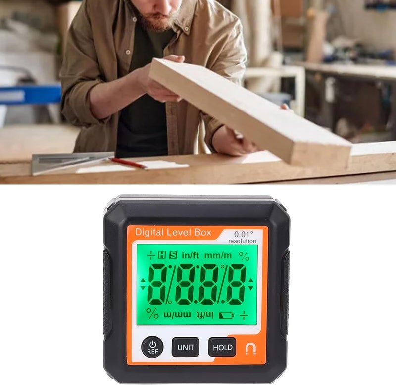Magnetic Digital Box Electronic Inclinometer Protractor with Backlit LCD, ±0.° Accuracy, Fit for Woodworking, Carpentry & DIY Projects (Orange/White) - Image 2
