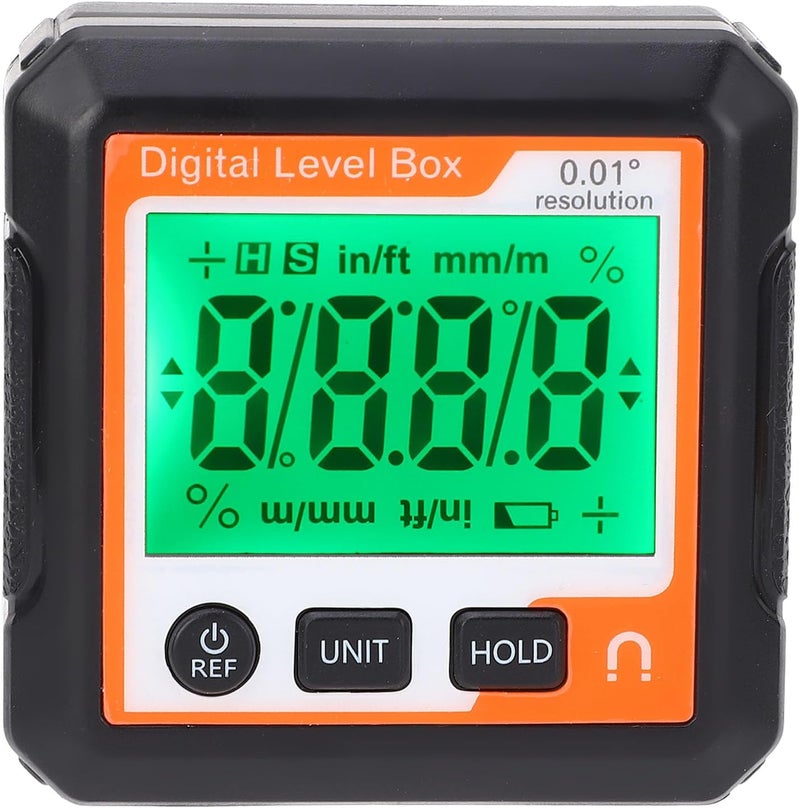 Magnetic Digital Box Electronic Inclinometer Protractor with Backlit LCD, ±0.° Accuracy, Fit for Woodworking, Carpentry & DIY Projects (Orange/White) - Image 1