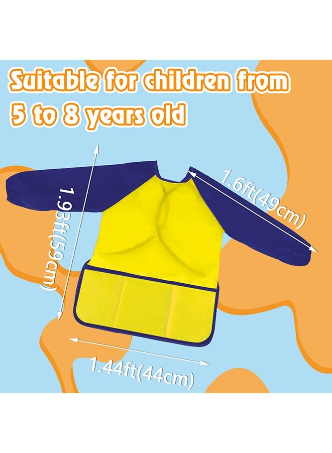 NIIMBOT Waterproof Painting Apron, Kids Painting Clothes Apron, Long Sleeve Artist Painting Apron Art Graffiti Play Long Sleeve Smock with Pockets, for 5-8 Years Childrens Painting Pottery Clay Baking Cooking Craft and Lab Activity, Yellow/Blue  - Image 2