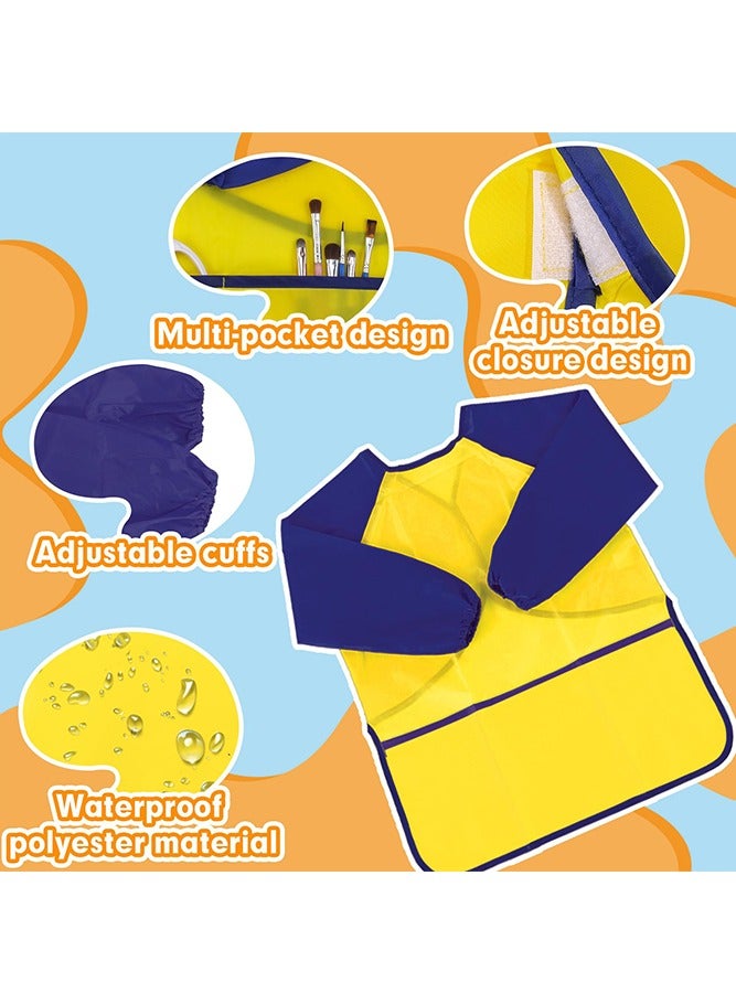 NIIMBOT Waterproof Painting Apron, Kids Painting Clothes Apron, Long Sleeve Artist Painting Apron Art Graffiti Play Long Sleeve Smock with Pockets, for 5-8 Years Childrens Painting Pottery Clay Baking Cooking Craft and Lab Activity, Yellow/Blue  - Image 3
