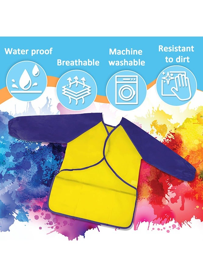 NIIMBOT Waterproof Painting Apron, Kids Painting Clothes Apron, Long Sleeve Artist Painting Apron Art Graffiti Play Long Sleeve Smock with Pockets, for 5-8 Years Childrens Painting Pottery Clay Baking Cooking Craft and Lab Activity, Yellow/Blue  - Image 4