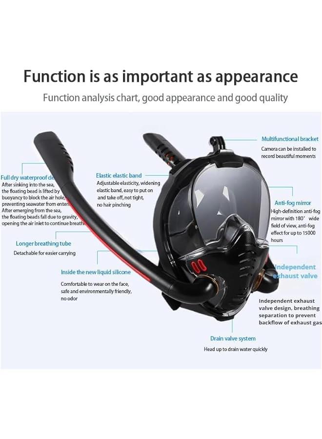 TRASSLE Full Face Snorkel Mask for Adults, Diving and Snorkeling Universal Fit Double Tube Breath Separation Camera Stand Anti-fog Mirror Independent Exhaust Valve - Image 4