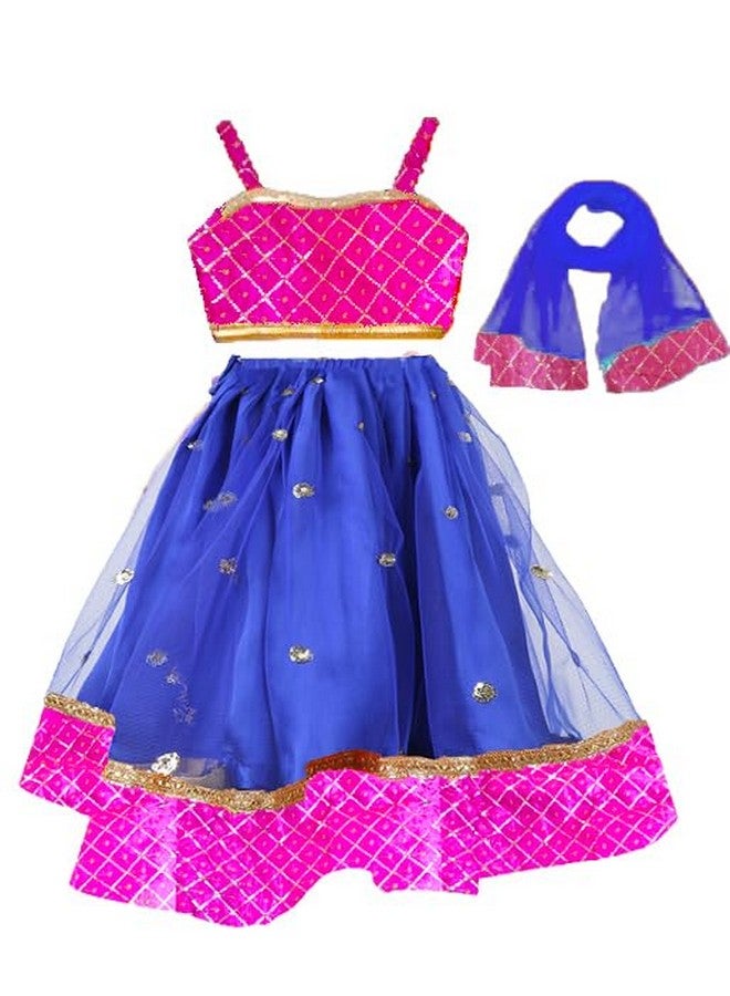 HIBA CREATIONS HIBA CREATIONS Baby Girl Royal Blue and Pink Embriodary lehenga Heartshape Choli 0-6 Month - Image 1
