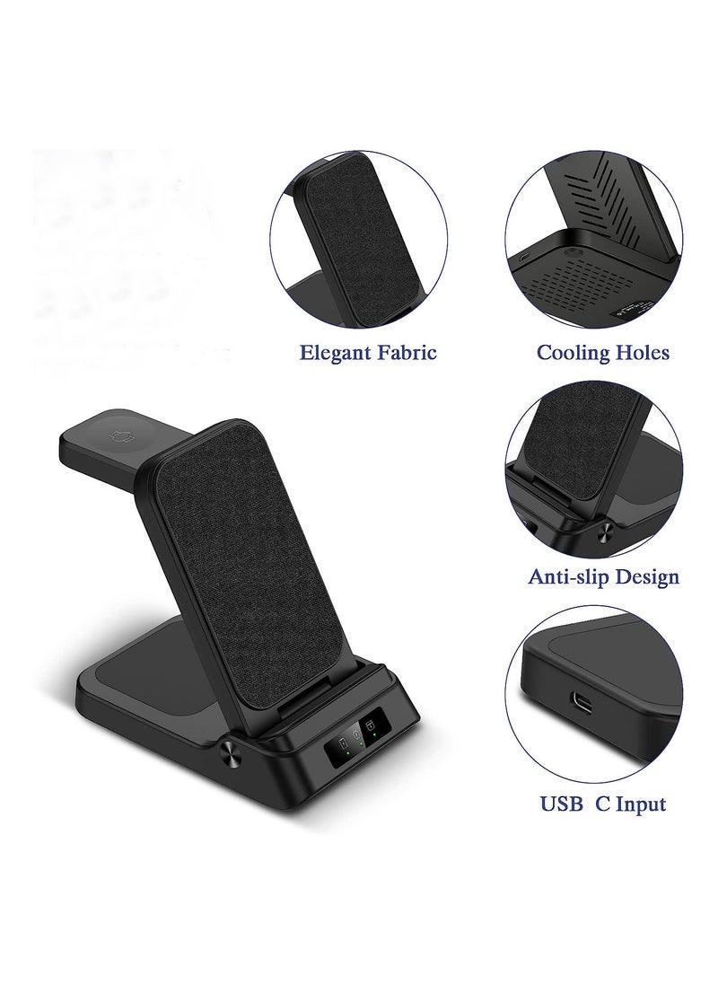 Samsung Wireless Charging Station, Foldable 3 in 1 Super Fast Charger Stand, Multiple Devices Charger for Samsung Galaxy S22/S22/S21/S20/S10, Watch 5/4/3, Galaxy Buds/Pro