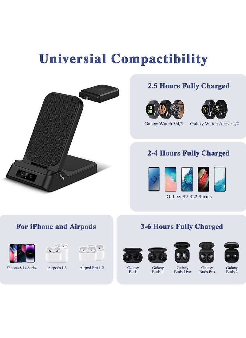 Samsung Wireless Charging Station, Foldable 3 in 1 Super Fast Charger Stand, Multiple Devices Charger for Samsung Galaxy S22/S22/S21/S20/S10, Watch 5/4/3, Galaxy Buds/Pro