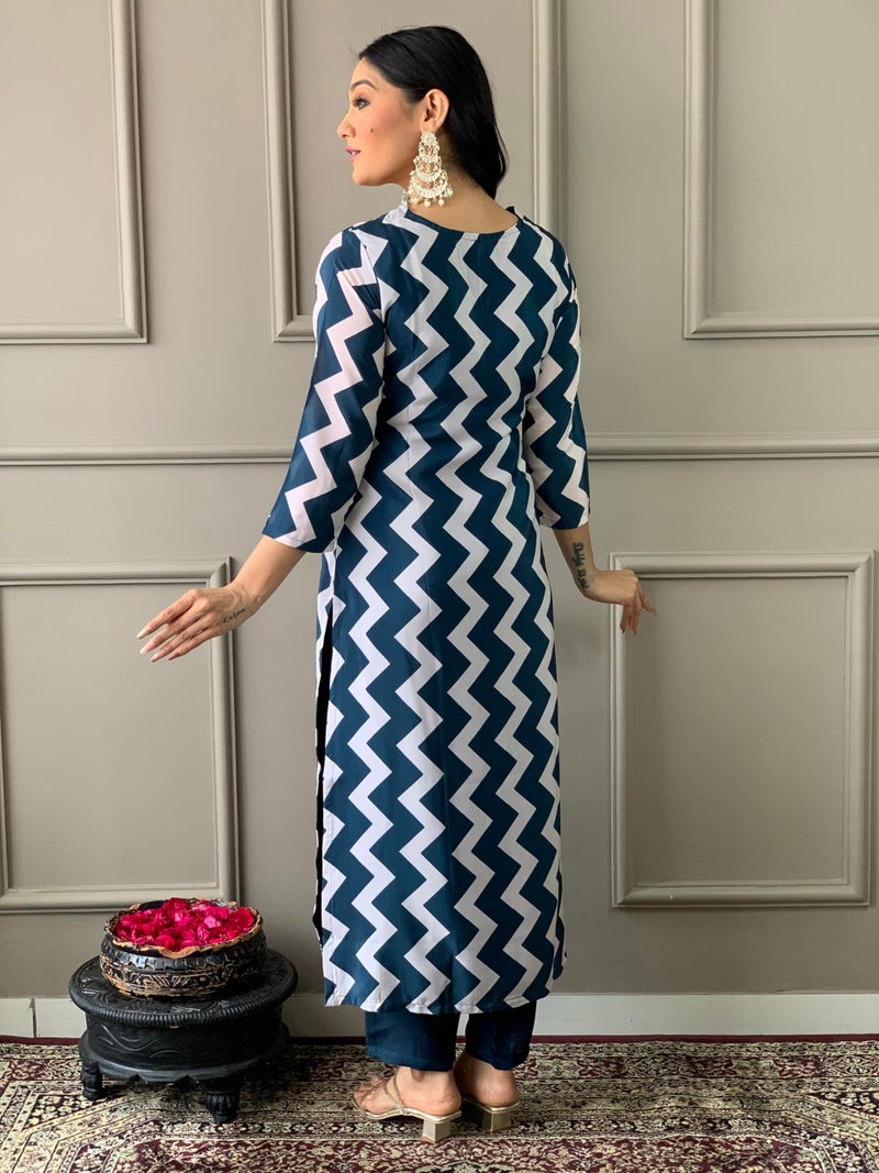 Naixa Women's French Crepe with Cotton Lining Embroidered and Printed Straight Kurta with Pant and Dupatta Sets (NX-541-Petrol-XS) - Image 4