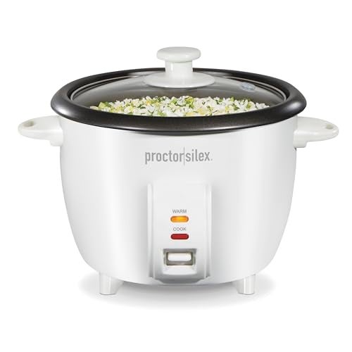 Proctor Silex طباخ الأرز وبخار الطعام بروكتور سايليكس، 10 أكواب مطبوخة (5 أكواب غير مطبوخة)، يشمل سلة البخار والشطف، أبيض (37533G) - Image 1