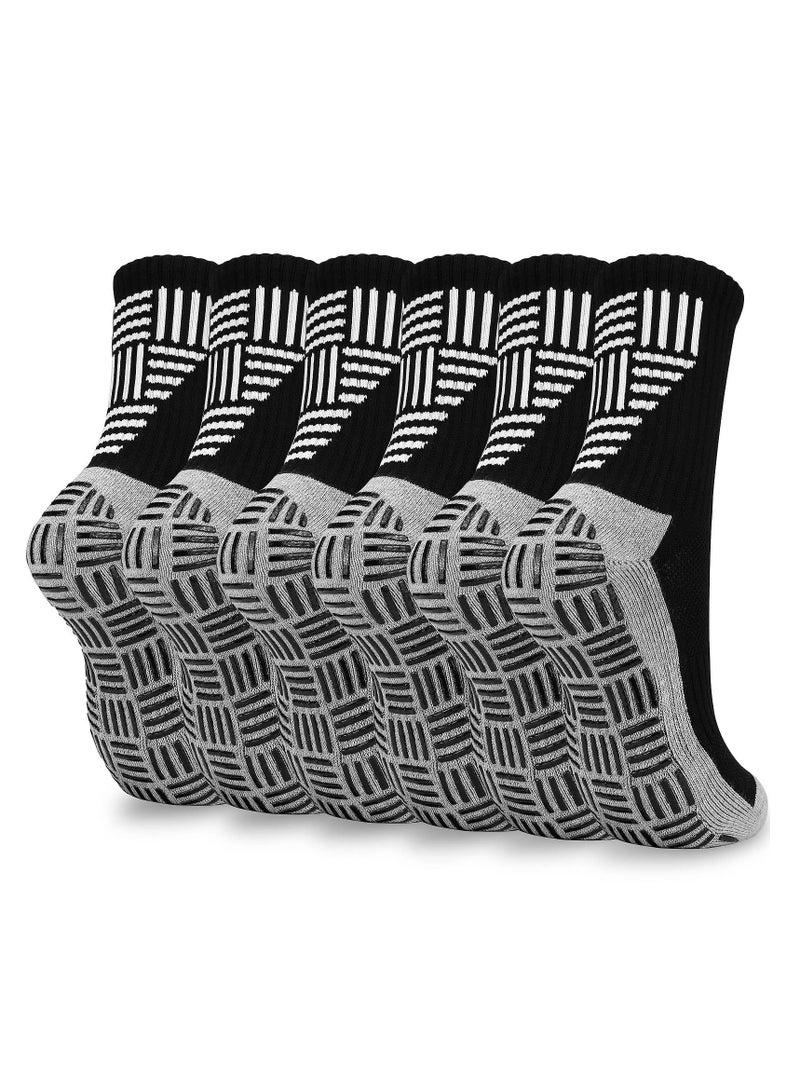 SYOSI 3 Pairs Non-Slip Grip Sports Socks for Men 9-12, Black White Anti-Blister Cushioned Football Trainer Socks with Rubber Dots for Basketball, Tennis, and Athletic Activities  - Image 1