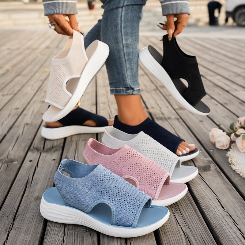 New Cross-border Flat Knitted Sandals Breathable Soft Sole Summer Women's Beach Sandals - Image 2