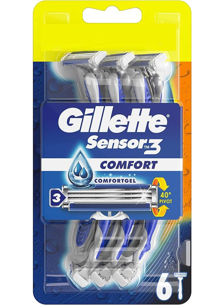 Gillette Gillette Sensor3 Comfort Disposable Razors for Men, 4+2, Pack of 6 - Image 1