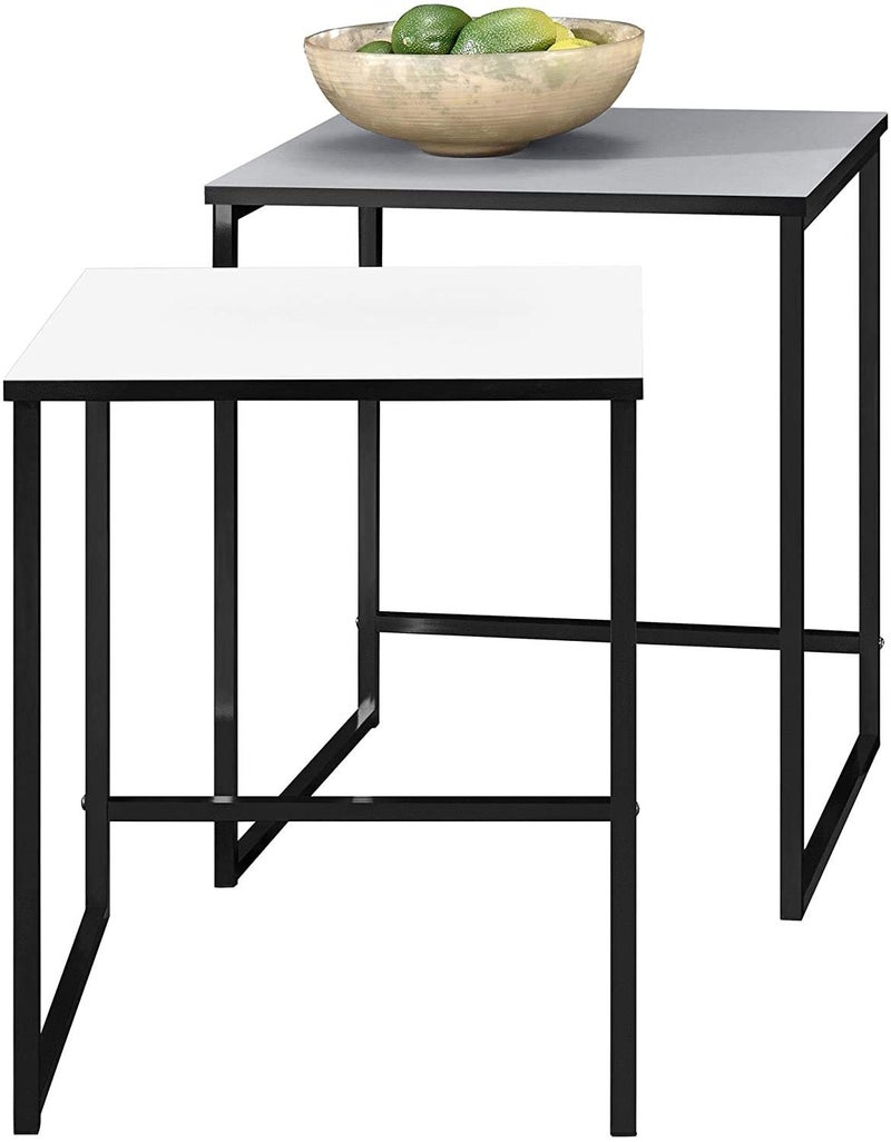INDIAN DECOR INDIAN DECOR 45788 Nesting Sofa Tables Set of 2 Black Frame and White TOP Made in India  - Image 4