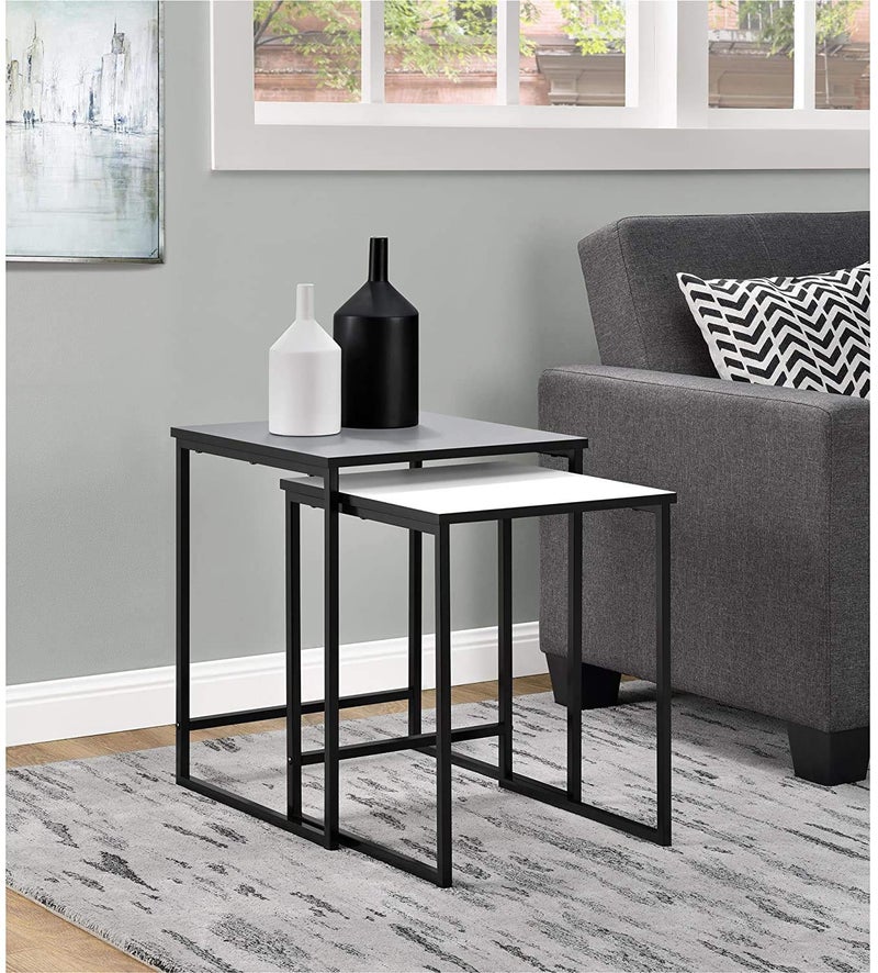 INDIAN DECOR INDIAN DECOR 45788 Nesting Sofa Tables Set of 2 Black Frame and White TOP Made in India  - Image 2