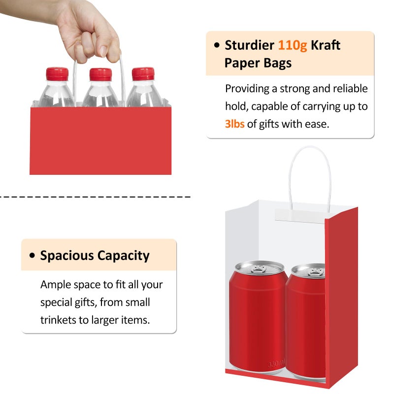 BagDream 5.25x3x8 Inch 100Pcs Small Gift Bags with Handles Red Kraft Paper Bags Bulk for Christmas, Wedding, Party Favors, Business, Retail, Grocery Paper Sacks - Image 3
